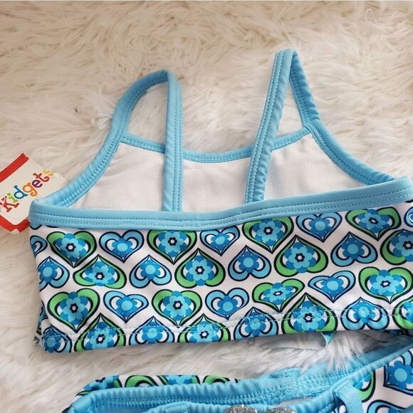 Two Piece Blue and Heart Print Bathing Suit Size 12M - Picture 3 of 8